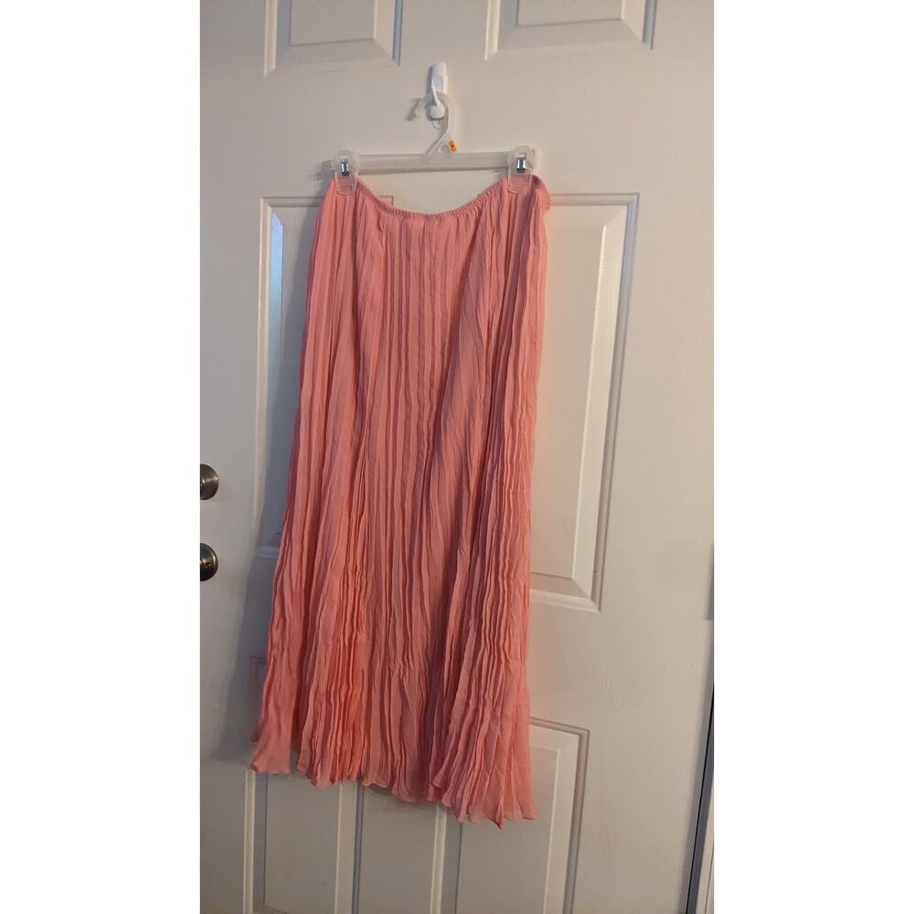 Chiffon Pink Coral Midi Skirt with Liner, Size 16 - Picture 2 of 9